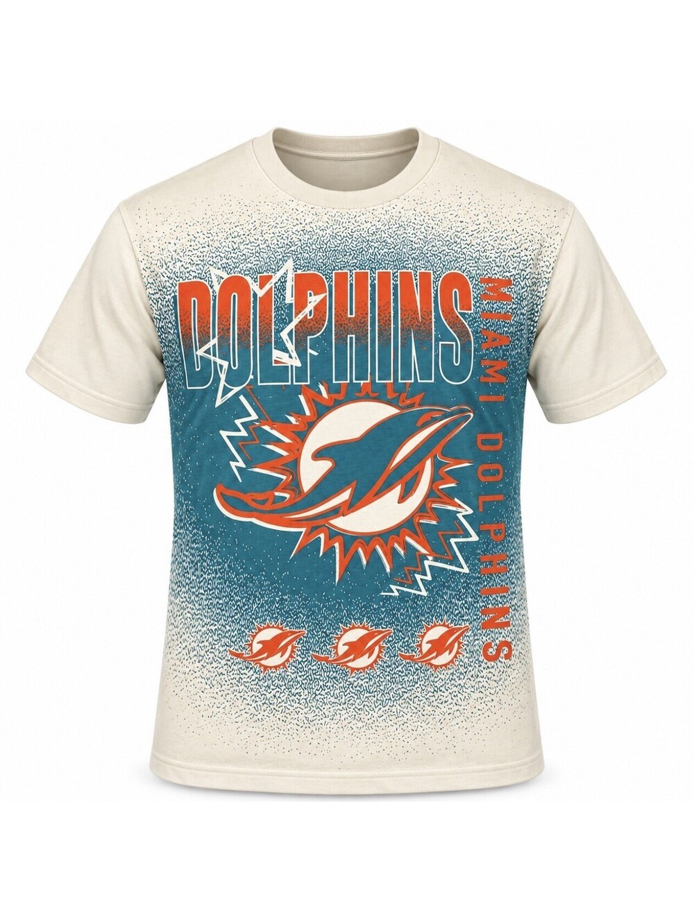 New Era Miami Dolphins NFL Men’s Small Cream All Over Graphic T-Shirt New